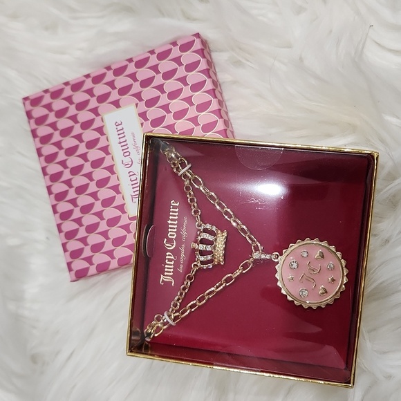 🔹️Juicy Couture🔹️ Gold Crown Necklace with Pink Pendant - Picture 1 of 7